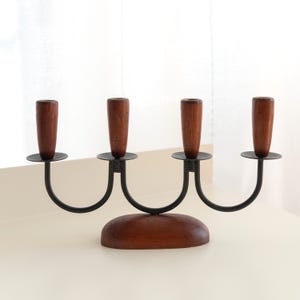 Vintage Danish Teak Candle Holder | Mid Century Modern Minimalist Candle Holder Candelabra