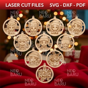 Soda Pop K-pop Demon Hunters, K-pop warriors, kerstversieringen, lasersnijbestanden, set van 13 vector SVG-bollen