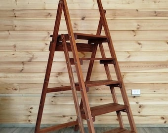 Escabeau 5 marches avec main courante (bois de rose)