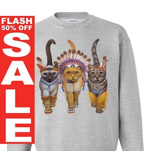 CAT SWEATSHIRT INDIANS unisex pullover crew neck s m l xl xxl xxxl image 1