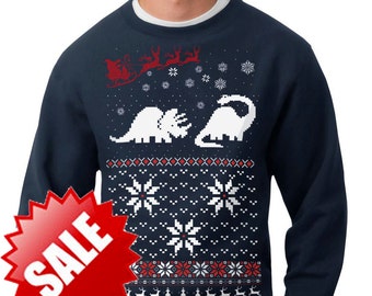 Ugly Christmas sweater -- Santa Dinosaur -- pullover sweatshirt -- s m l xl xxl xxxl