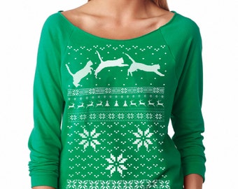 MEOWY CHRISTMAS SWEATER - Cat sweatshirt - Cat Christmas Sweater - Ugly Christmas Sweater - Tacky Christmas Sweater - Slouchy Sweatshirt