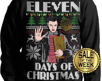 Suéter navideño feo - Stranger Things - Once días de Navidad - Suéter navideño - Jersey navideño - Siete - Suéter navideño