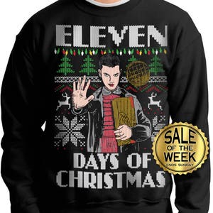 Ugly Christmas Sweater Stranger Things Eleven Days of Christmas Holiday Sweater Christmas Jumper Seven Christmas Sweater image 1