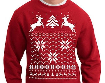 Ugly Christmas sweater -- Deer in the snow -- pullover sweatshirt -- s m l xl xxl xxxl