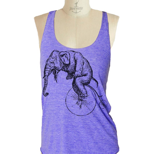 ELEPHANT on Bike Tank Top shirt - American Apparel Tri-Blend Tank workout - 8 color options Available in sizes S, M, L skip n whistle