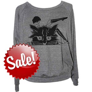 Womens SEXY CRAZY CAT lady sweatshirt long sleeve pullover shirt -- american apparel S M L --