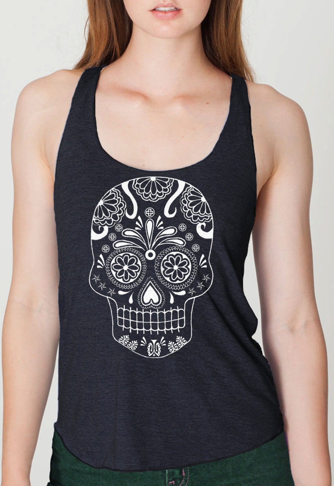 SKULL Tank Top Day of the Dead Women's American Printed Apparel Tri ...