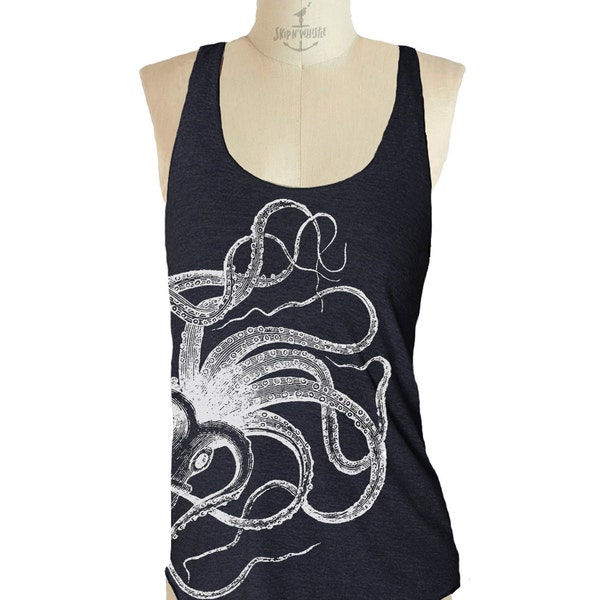 OCTOPUS TANK racerback tank top American printed apparel Womens ---  Tri-Blend S M L (8 Color Options)skip n whistle