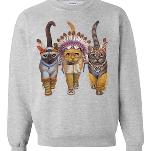 CAT SWEATSHIRT INDIANS unisex pullover crew neck s m l xl xxl xxxl image 3