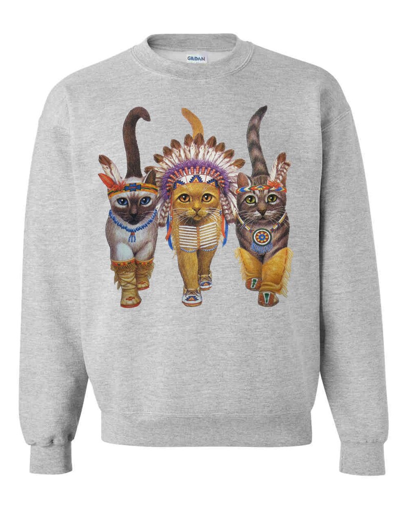 CAT SWEATSHIRT INDIANS unisex pullover crew neck s m l xl xxl xxxl image 3