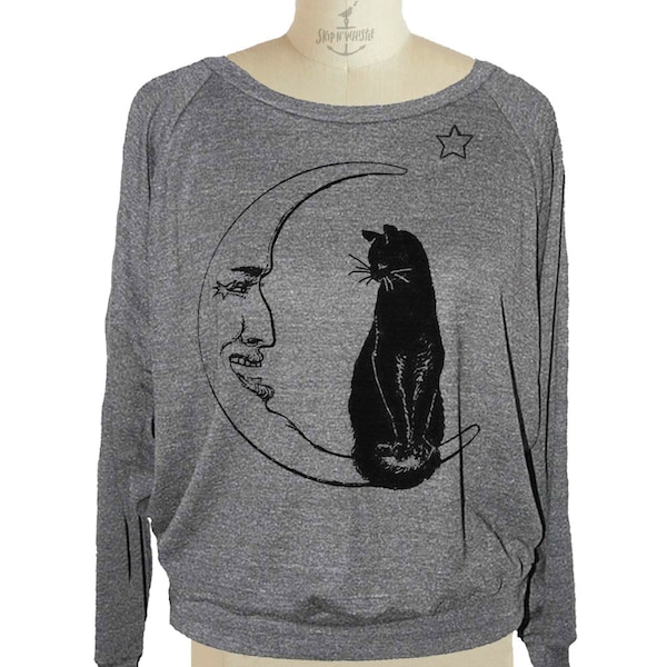 MOON CAT Womens raglan pullover American Apparel strega (sm med lg)