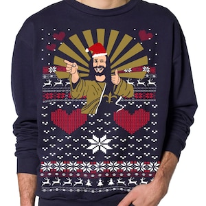 UGLY CHRISTMAS SWEATER - Christmas Jumper - Holiday Sweater - Christmas Sweater - Jesus Santa -- pullover  sweatshirt -- s m l xl xxl