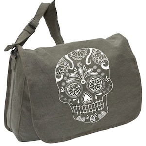 SUGAR SKULL BAG -- Canvas messenger bag -- large field bag -- adjustable strap skip n whistle