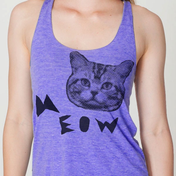 Womens CAT Tank Top --- american apparel Tri-Blend MEOW CAT S M L (8 Color Options) coffee y