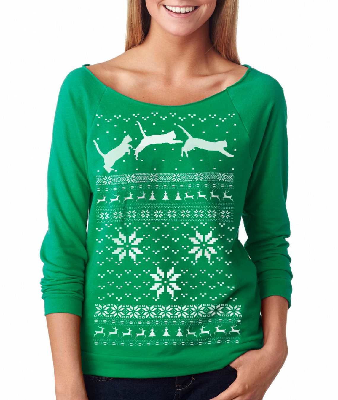 CAT CHRISTMAS SWEATER Women's Pullover Cat Raglan Etsy
