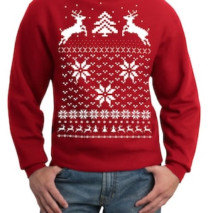 Ugly Christmas Sweater Deer in the Snow Pullover Sweatshirt S M L Xl ...