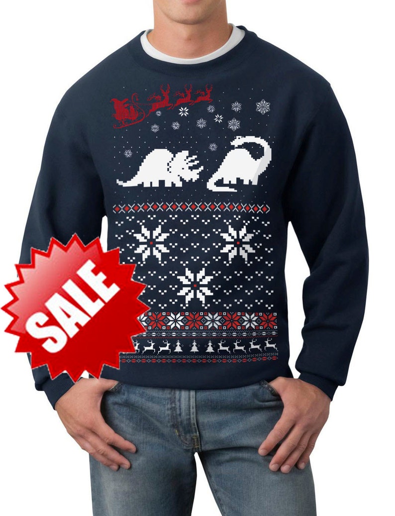 Ugly Christmas sweater Santa Dinosaur pullover sweatshirt s m l xl xxl xxxl image 1