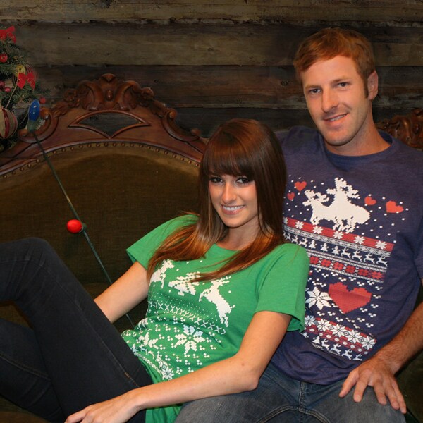 Ugly Christmas sweater t shirt -- Moose Love -- mens unisex --- sizes sm med lg xl xxl