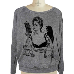 Womens CAT sweatshirt witch Magic potion raglan pullover American Apparel 3 COLORS (sm med lg )