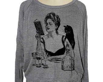 Sweat-shirt CAT femme sorcière Potion magique raglan pullover American Apparel 3 COULEURS (sm med lg )