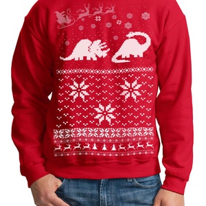 Ugly Christmas sweater Santa Dinosaur pullover sweatshirt s m l xl xxl xxxl image 1