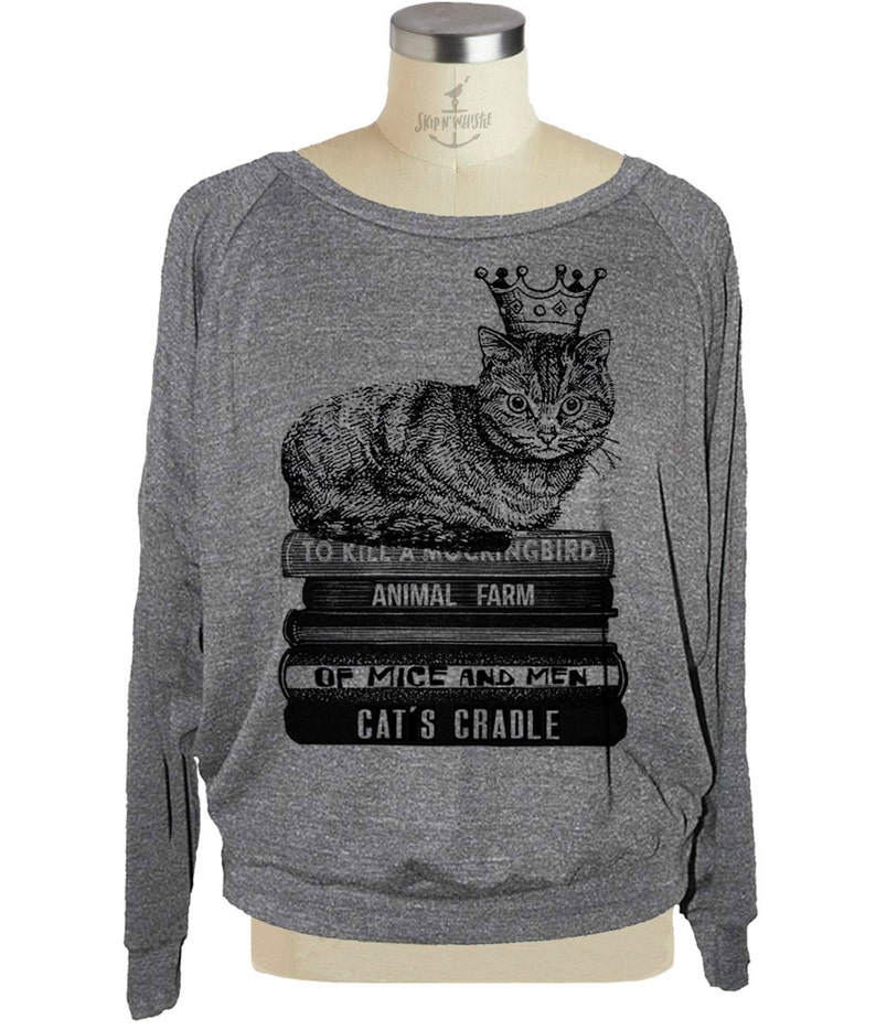 Womens CAT Sweatshirt Flying Books Raglan Pullover American Etsy