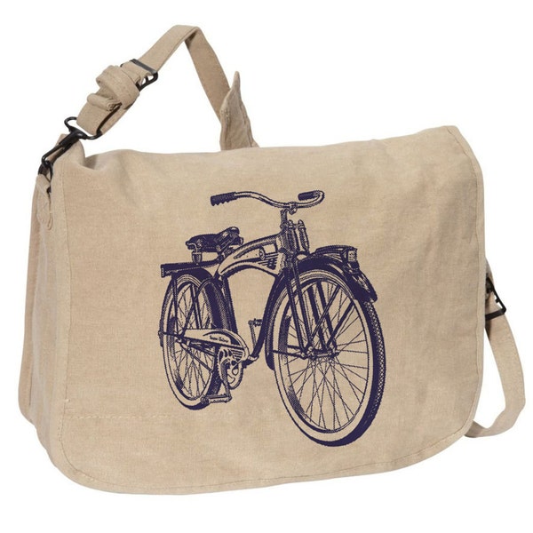 VINTAGE BIKE BAG -- Canvas messenger bag -- large field bag -- adjustable strap skip n whistle