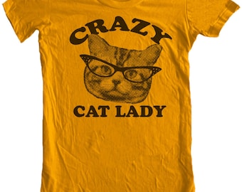 CRAZY CAT lady t shirt -- american apparel  S M L XL  ( 6 colors ) skip n whistle