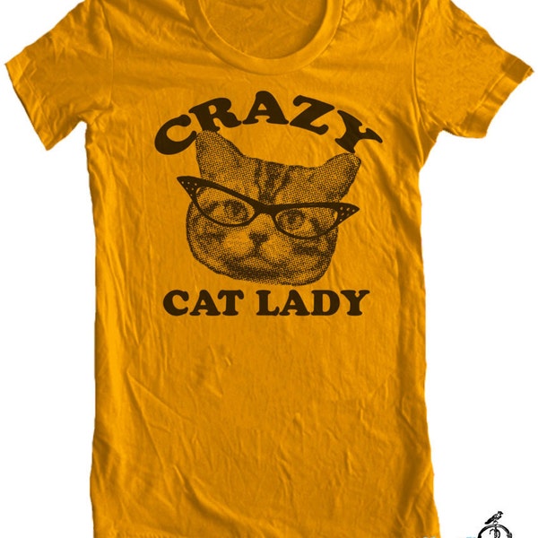 CRAZY CAT lady t shirt -- american apparel  S M L XL  ( 6 colors ) skip n whistle