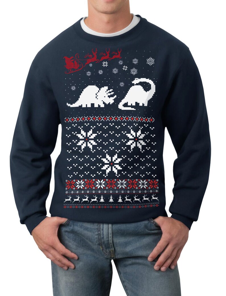 Ugly Christmas sweater Santa Dinosaur pullover sweatshirt s m l xl xxl xxxl image 2