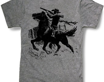 Cowboy on horse Mens t shirt -- 8 color options -- sizes sm med lg xl xxl skip n whistle