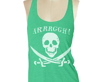Pirate Skull Tank top --- women's racerback tank shirt Tri-Blend   S M L (8 Color Options)