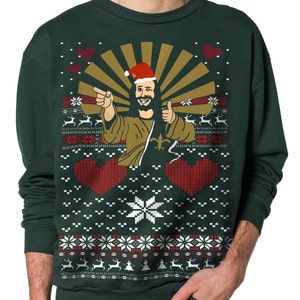 Ugly Christmas sweater -- Happy Jesus Santa -- pullover sweatshirt -- s m l xl xxl