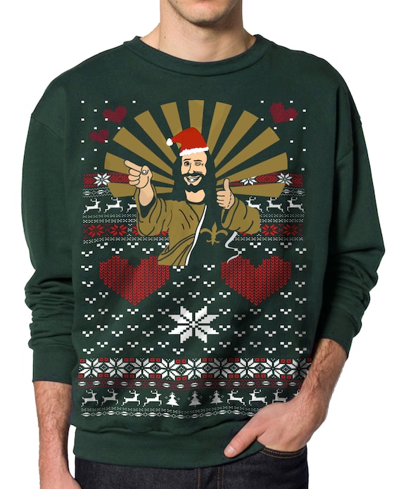 Ugly Christmas Sweater Happy Jesus Santa Pullover Sweatshirt S M L