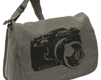 Camera Bag -- Canvas messenger bag -- large field bag -- adjustable strap skip n whistle