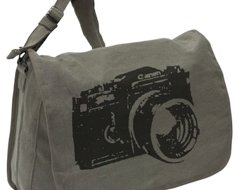 Camera Bag -- Canvas messenger bag -- large field bag -- adjustable strap skip n whistle