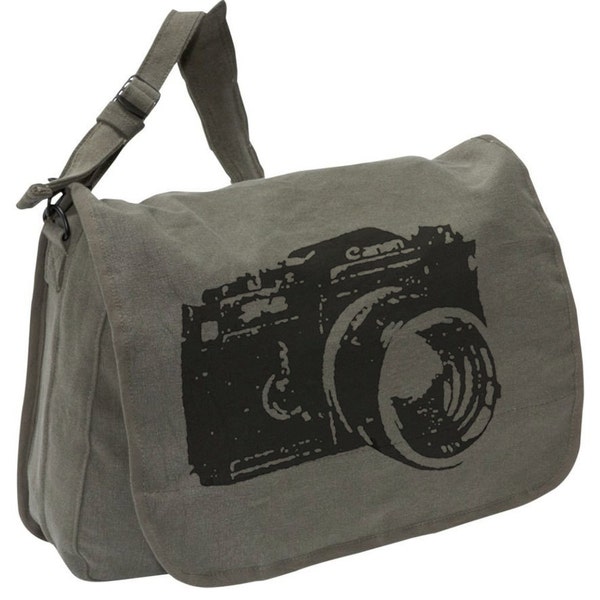 Camera Bag -- Canvas messenger bag -- large field bag -- adjustable strap skip n whistle