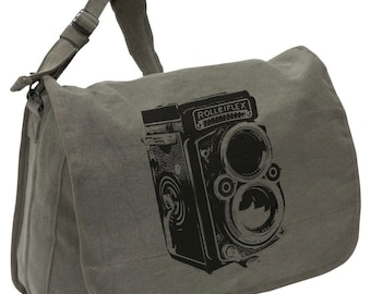 VINTAGE CAMERA Bag -- Canvas messenger bag -- large field bag -- adjustable strap skip n whistle