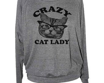 CAT Lady SWEATSHIRT raglan pullover long sleeve shirt -- american apparel S M L -- In Gray Only --