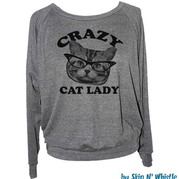 Damen Sweatshirt CRAZY CAT LADY -- Raglan Pullover american apparel S M L -- (In grau nur)