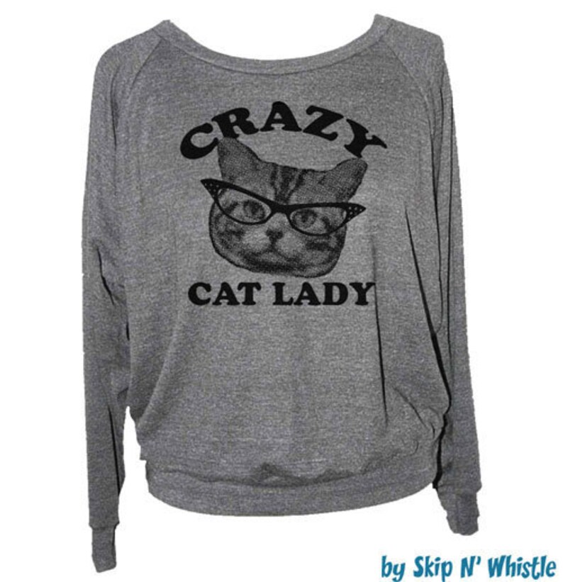 Womens CRAZY CAT LADY sweatshirt raglan pullover american apparel S M L In gray only image 1