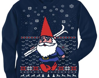 TODDLER Christmas sweater Tee -- GNOME with SKIS - Santa's Elf Helper long sleeve t shirt - kids toddler youth sizes