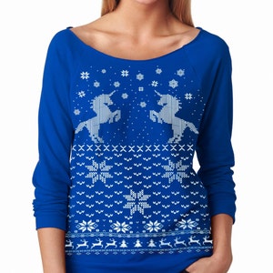 UNICORN CHRISTMAS SWEATER Women's Unicorn sweatshirt pullover raglan sweatshirt off shoulder size s m l xl xxl image 3