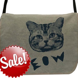 Meow Cat -- Canvas messenger bag -- large field bag -- adjustable strap skip n whistle