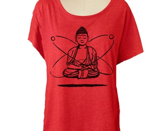 Womens BUDDHA YOGA T shirt - Dolman sleeve slouchy off the shoulder shirt (Many color choices) sm, med, lg, xl, xxl