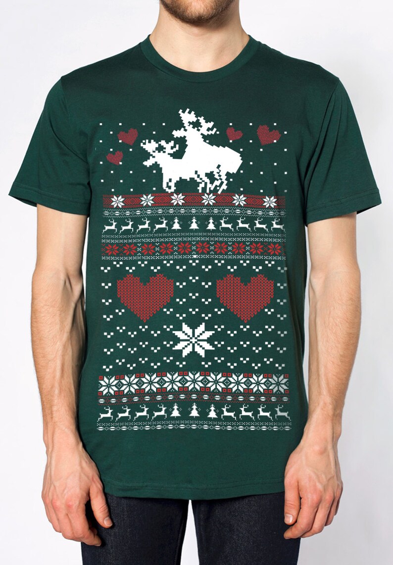 Ugly Christmas sweater t shirt Moose Love mens unisex sizes sm med lg xl xxl image 3