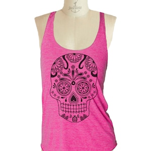 Sugar Skull Pink Tank top Women's Racerback Tank Shirt Tri-Blend S M L Xl Xxl vintage soft athletic tank top ladies yoga shirt image 1