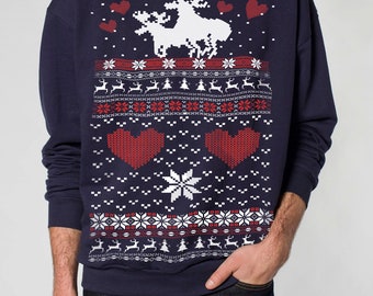 Ugly Christmas sweater -- Moose Love -- pullover sweatshirt -- s m l xl xxl xxxl