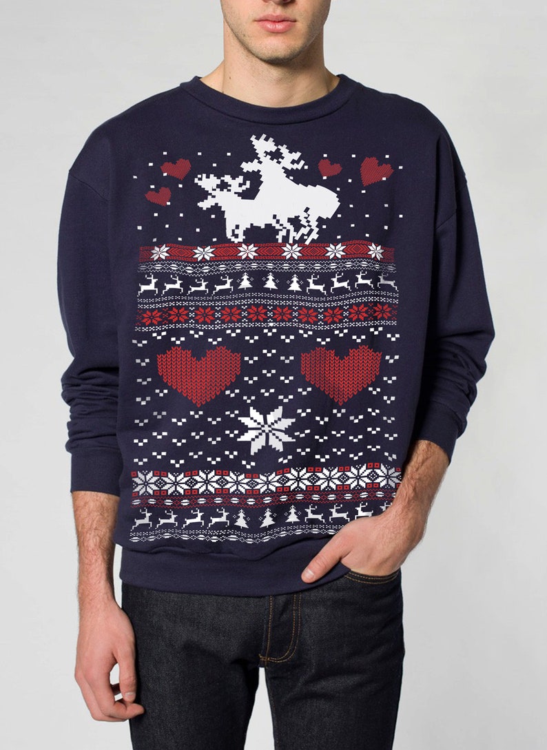 Ugly Christmas sweater Moose Love pullover sweatshirt s m l xl xxl xxxl image 3